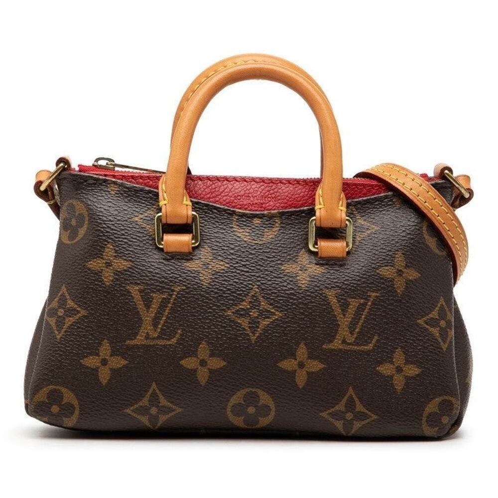 Louis Vuitton Monogram Nano Pallas Mini Shoulder Bag Brown Cerise Red